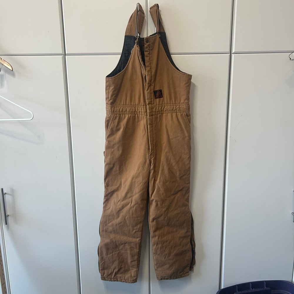Five Brother Mens Insulated Duck Canvas Work Bib Overalls Brown XL Quilted
